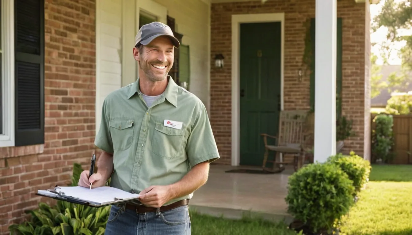 A friendly provider talking with a homeowner outside a house near Parma